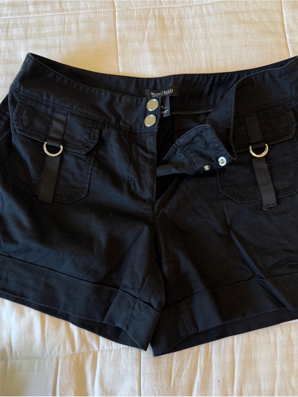 White House Black Market Black Cargo-Style Shorts with Ring Details - Picture 2 of 3